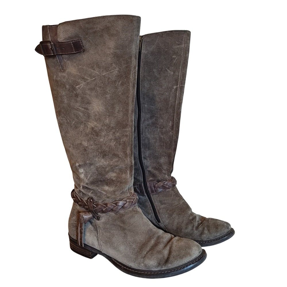 Paul Green Tall Suede Boots Women UK 5 US 7.5 Taupe Brown Braided Ankle 30209